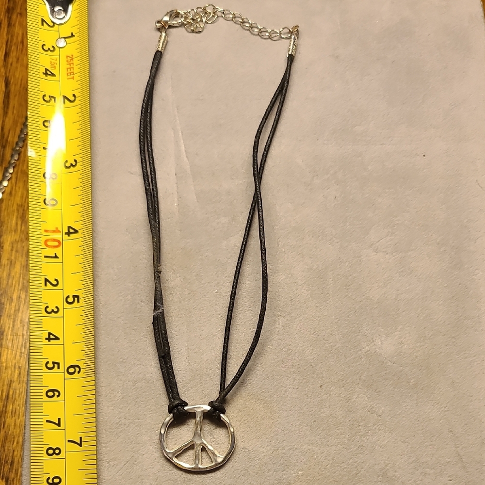 Silver Colored Peace Pendant Necklace - Picture 2 of 3